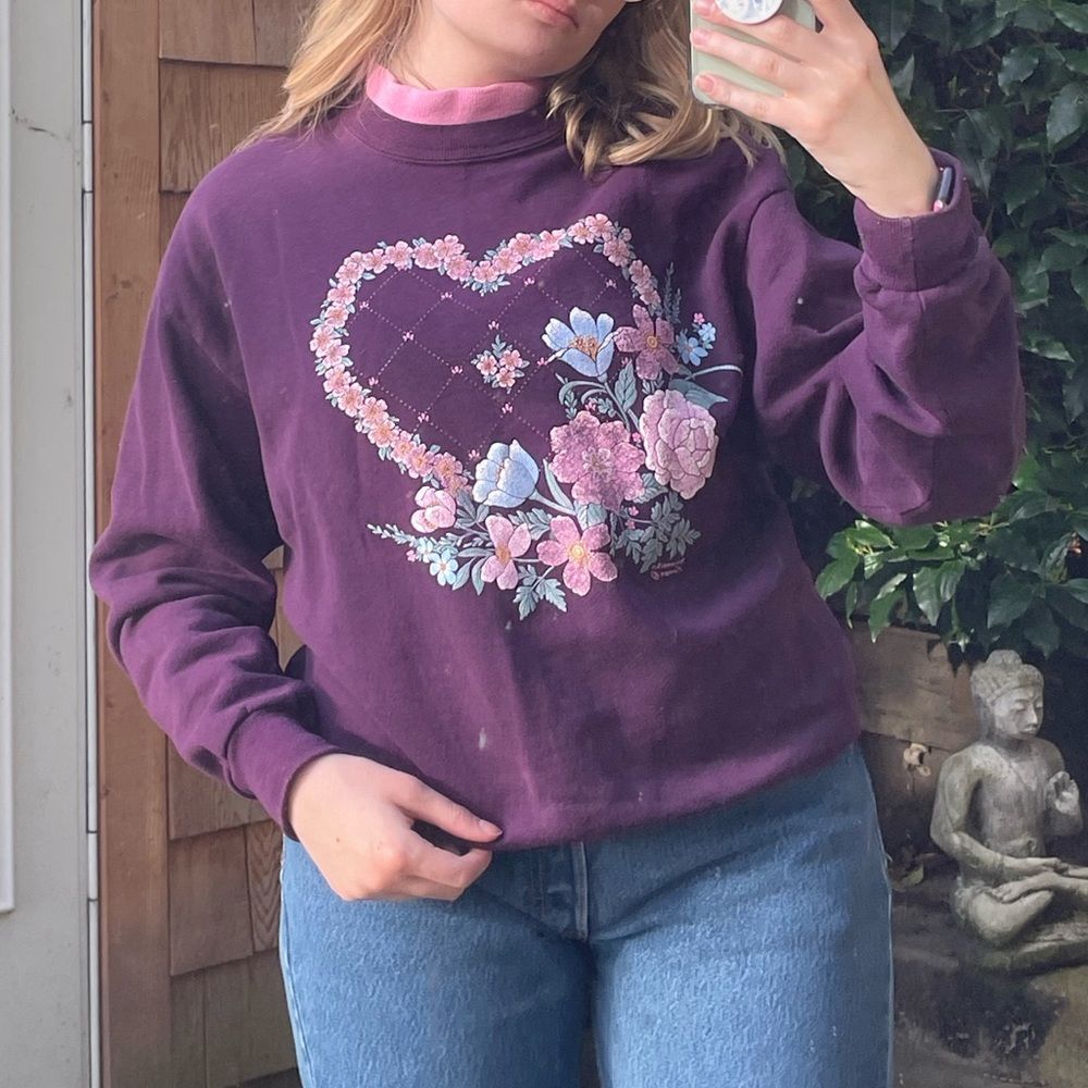 Vintage 1990s Cottagecore Floral Sweatshirt - Picture 1 of 6